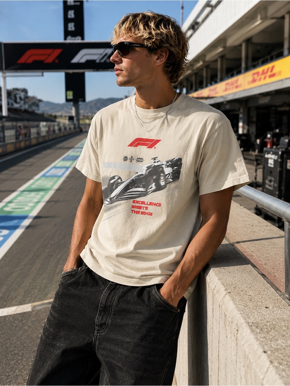 Formula 1 Cream Racing Graphic Tee Size M